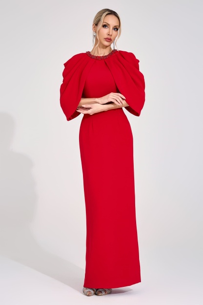 Tora Red Bat Sleeve Maxi Dress