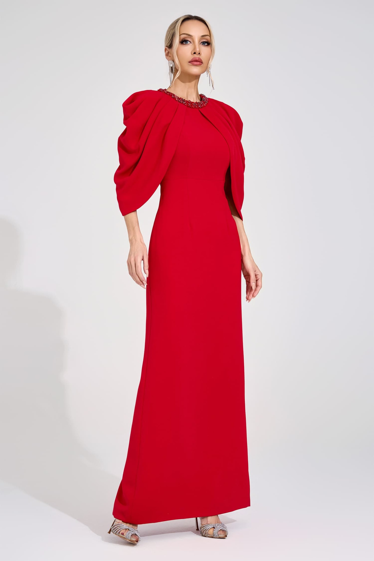 Tora Red Bat Sleeve Maxi Dress
