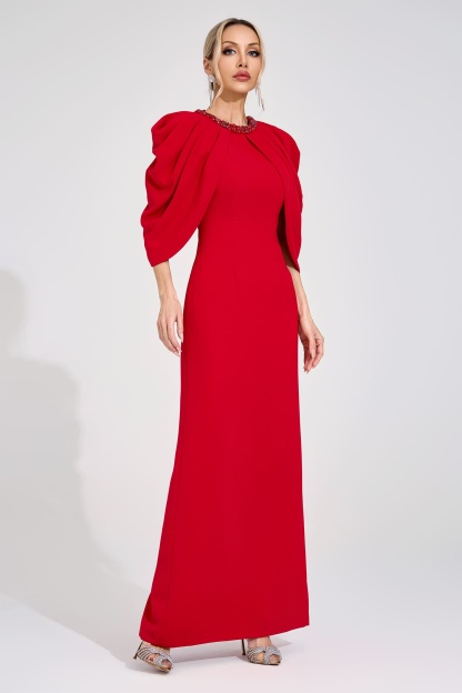 Tora Red Bat Sleeve Maxi Dress