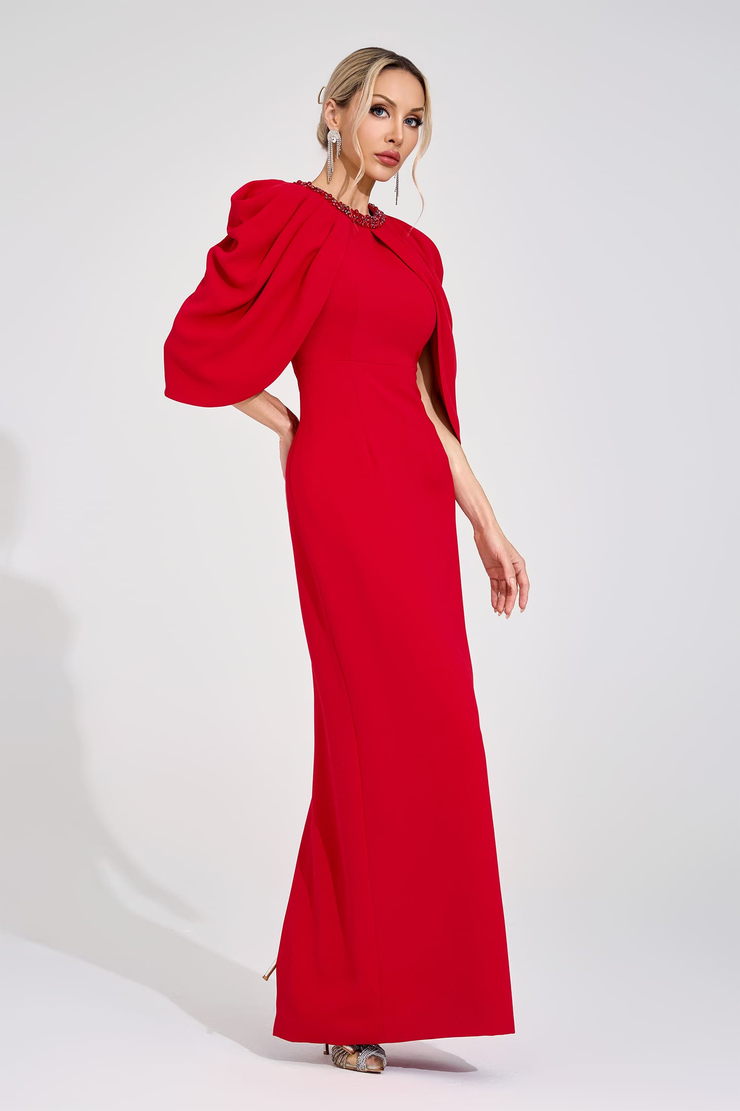 Tora Red Bat Sleeve Maxi Dress