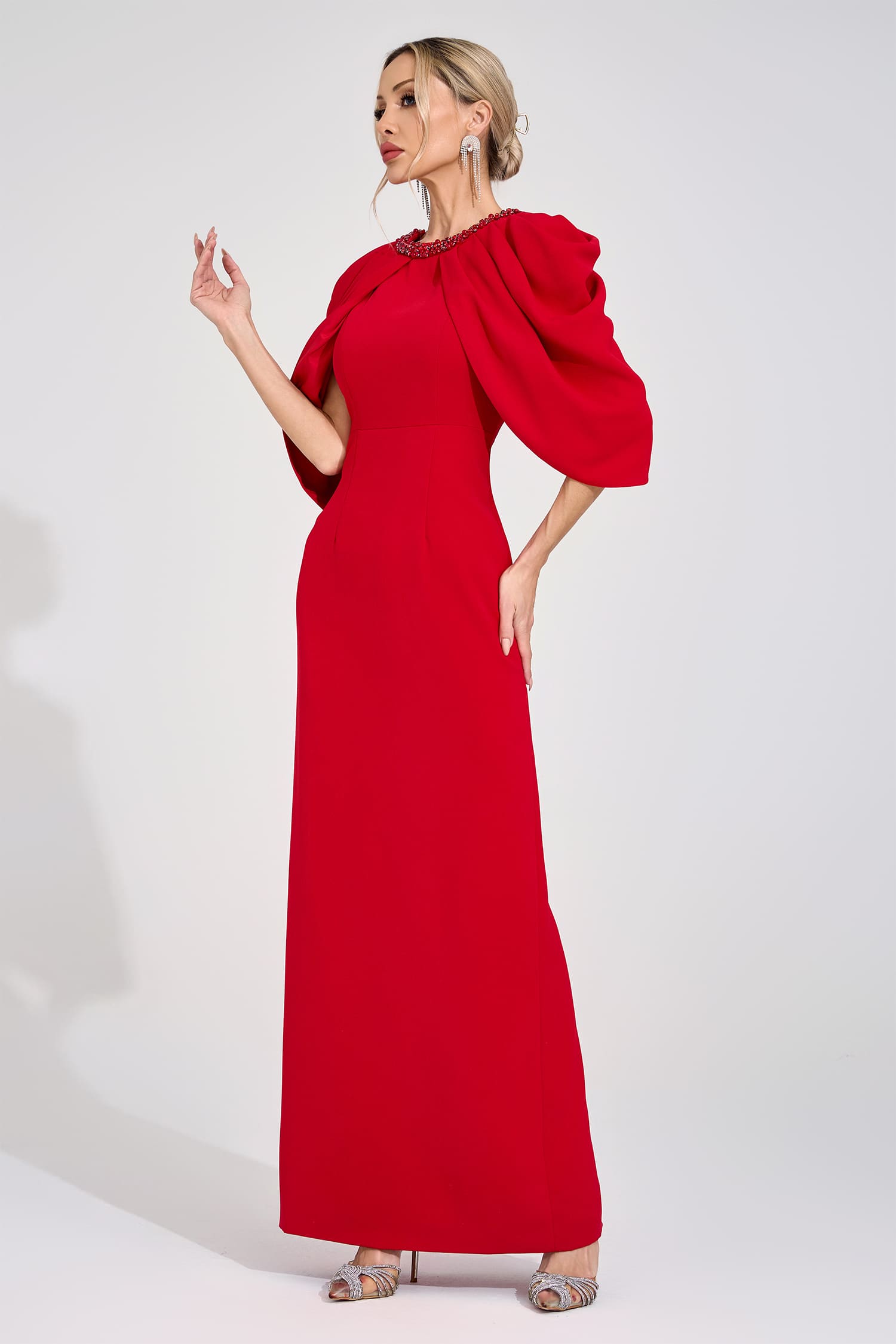 Tora Red Bat Sleeve Maxi Dress