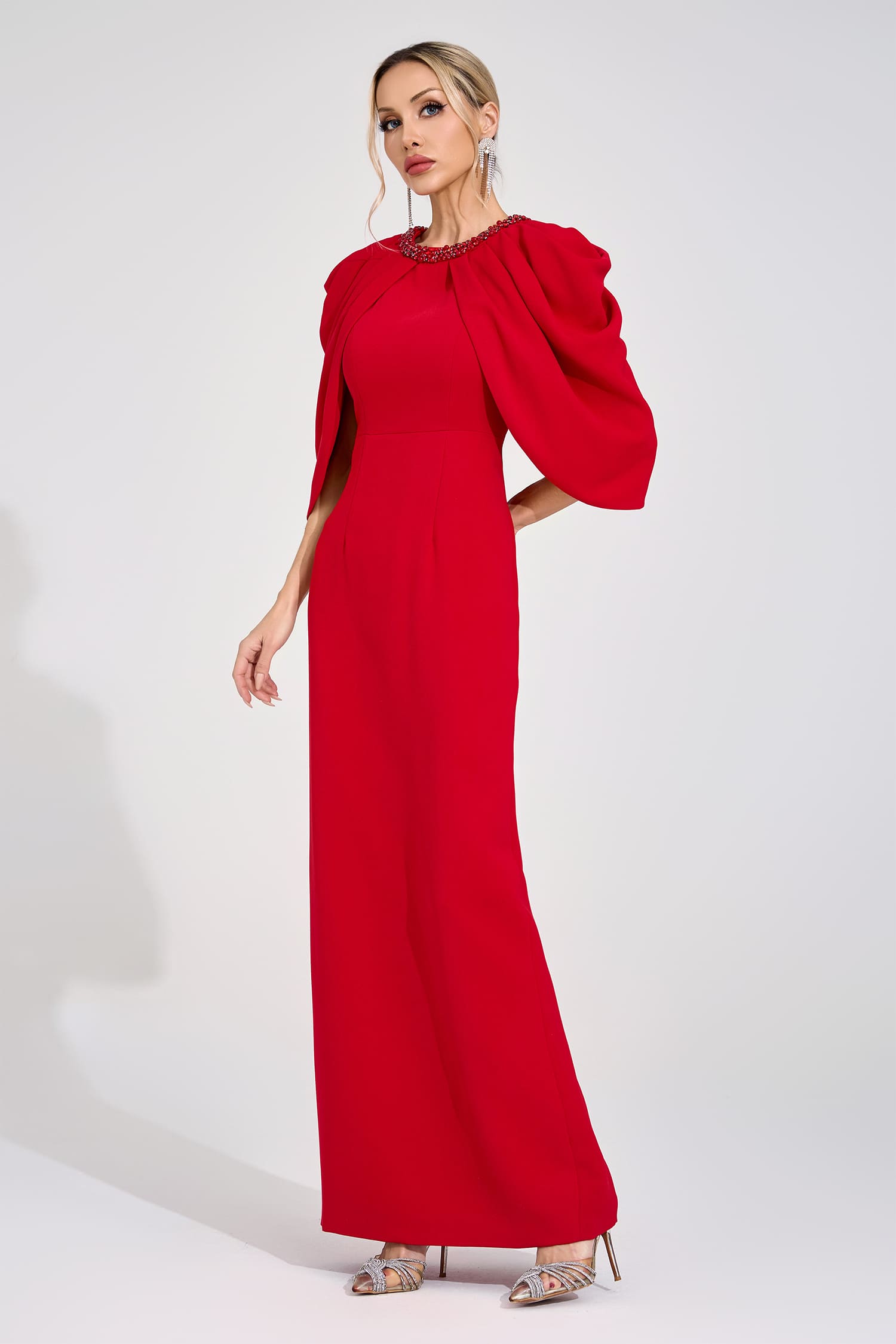 Tora Red Bat Sleeve Maxi Dress