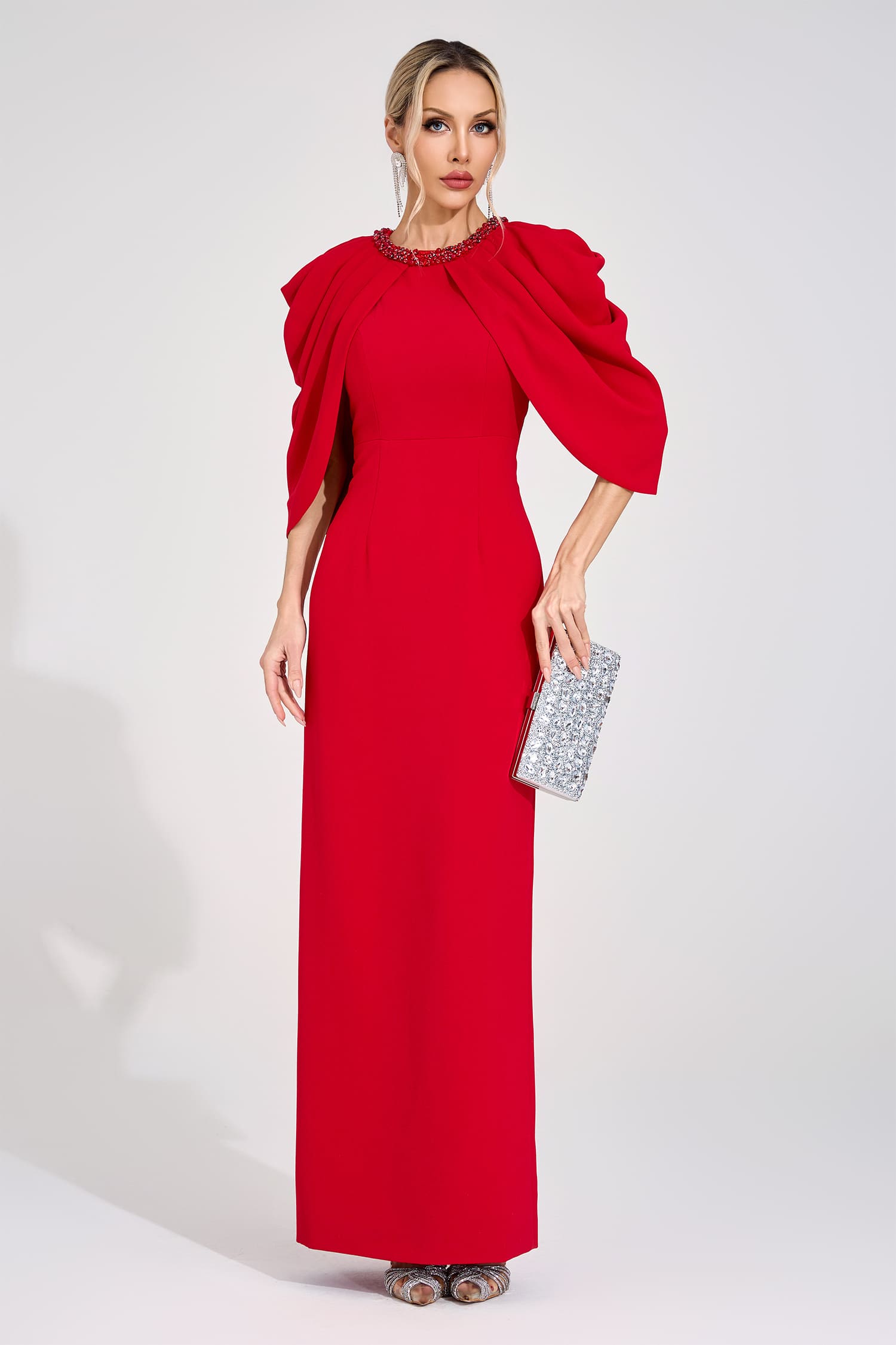 Tora Red Bat Sleeve Maxi Dress