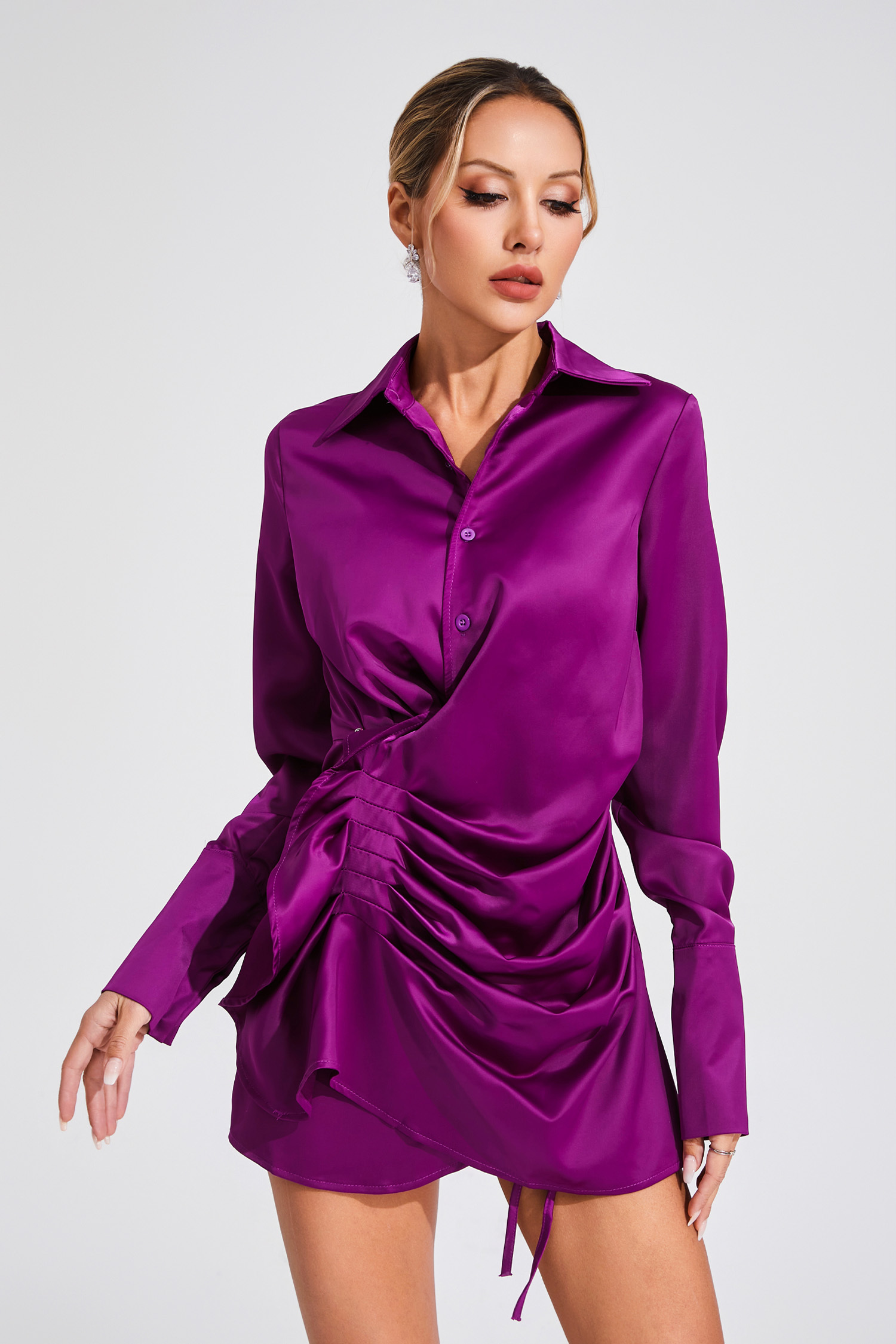 Truda Purple Long Sleeve Mini Dress