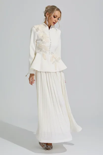 Jindeok White Embroidery Pleated Set