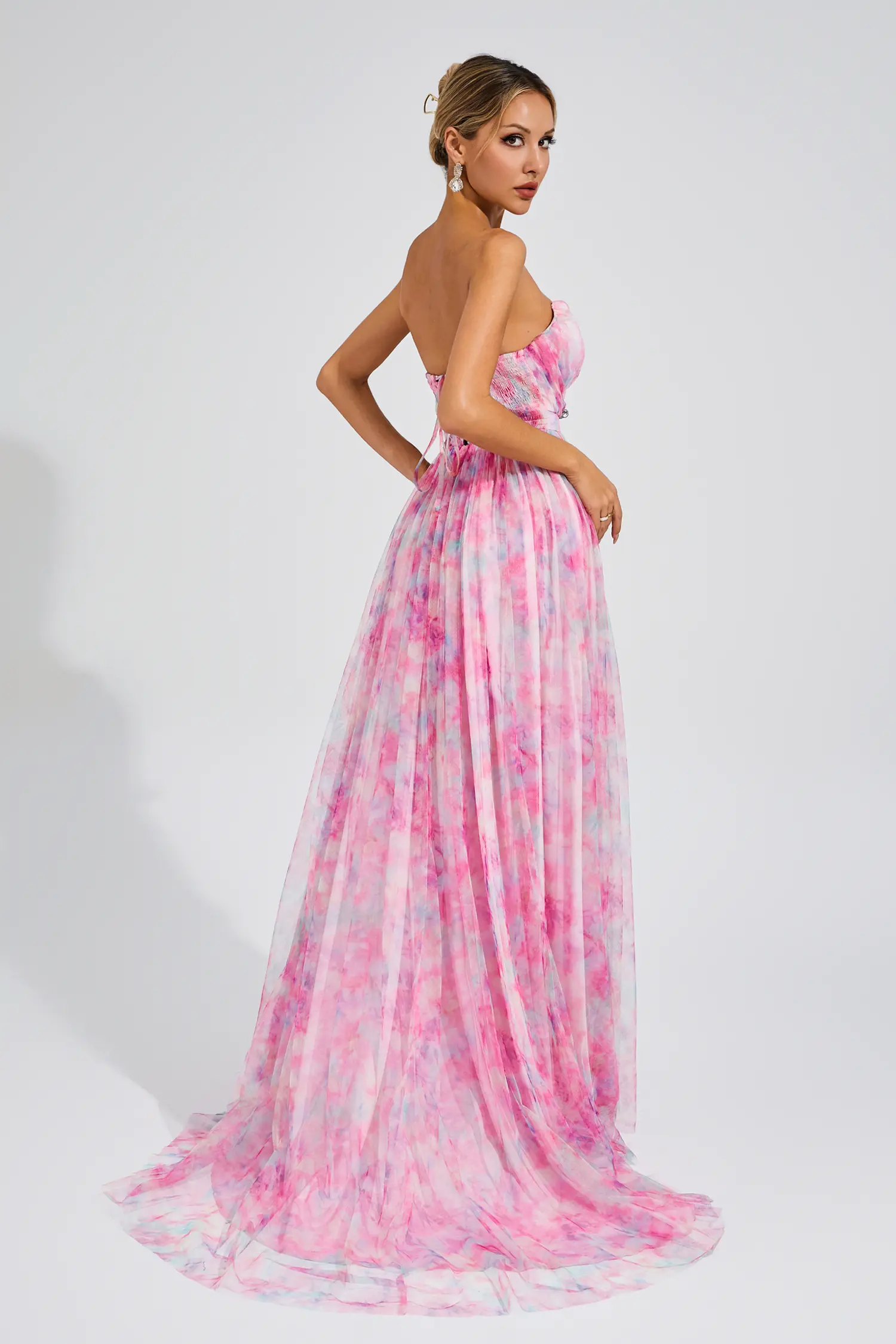 Spenser Pink Floral Slit Off Shoulder Dress