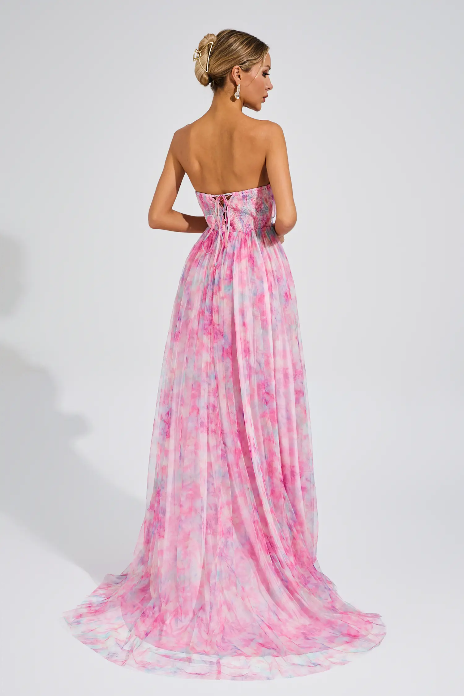 Spenser Pink Floral Slit Off Shoulder Dress