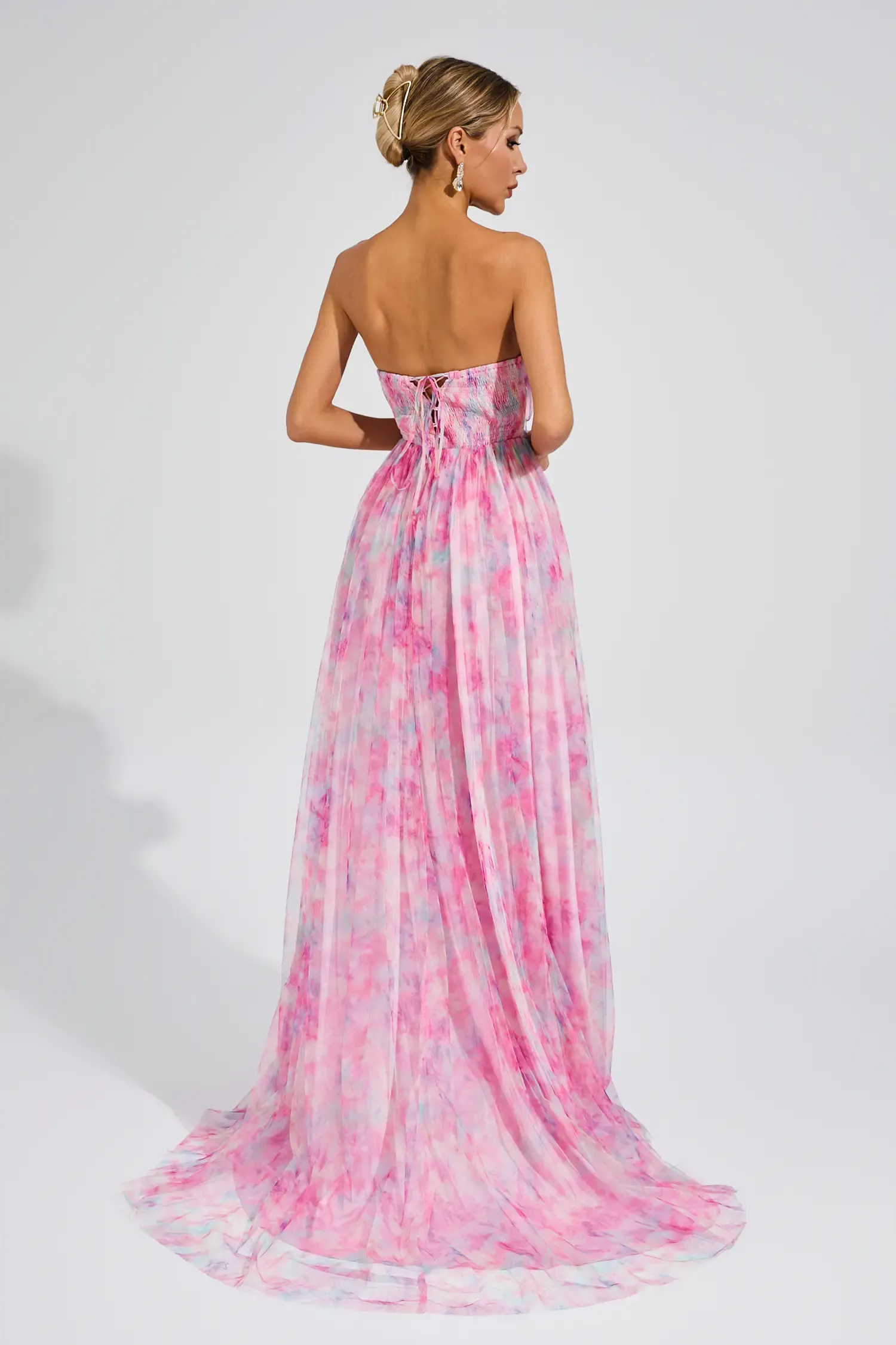 Spenser Pink Floral Slit Off Shoulder Dress