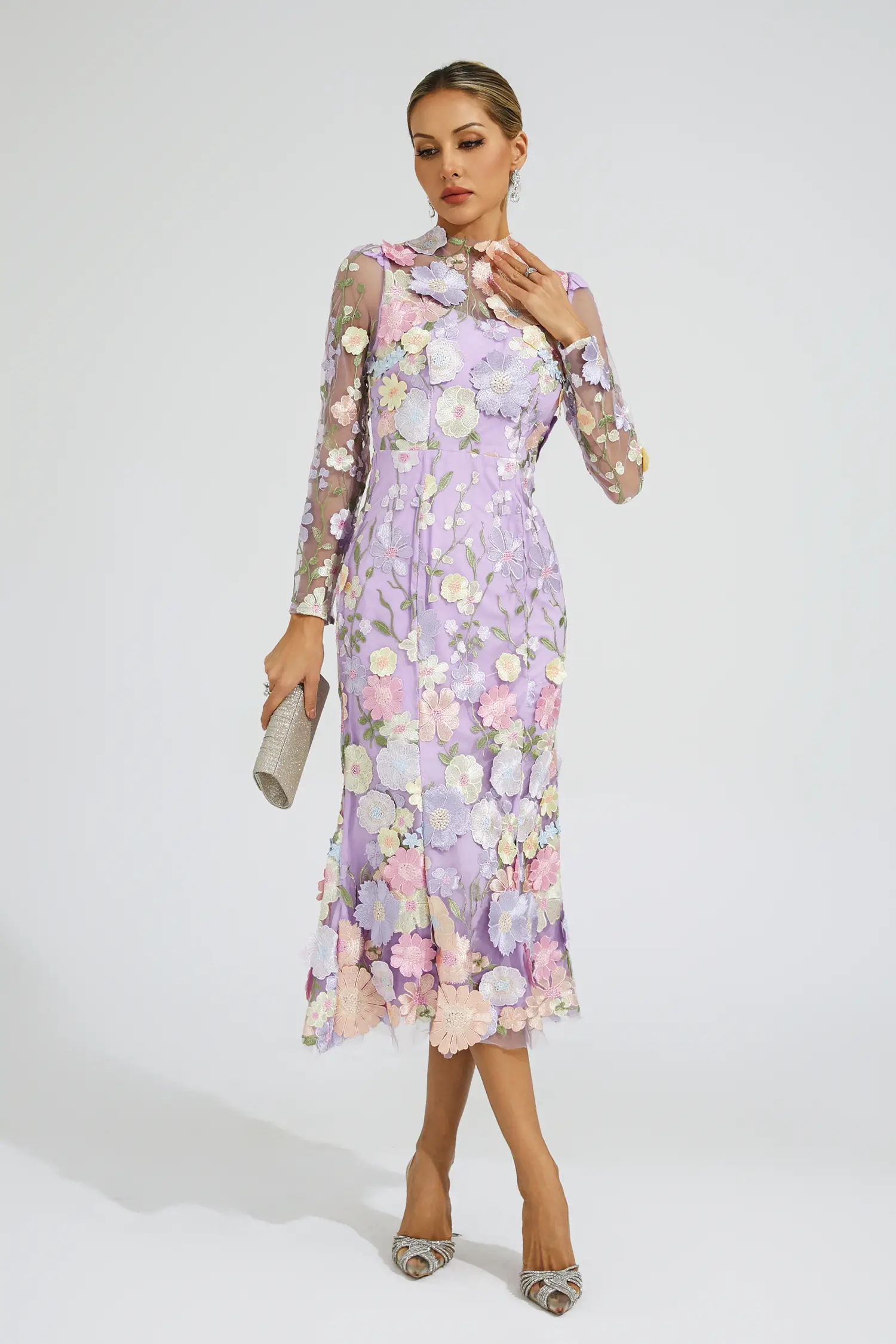 Priestley Purple Flower Embroidered Dress