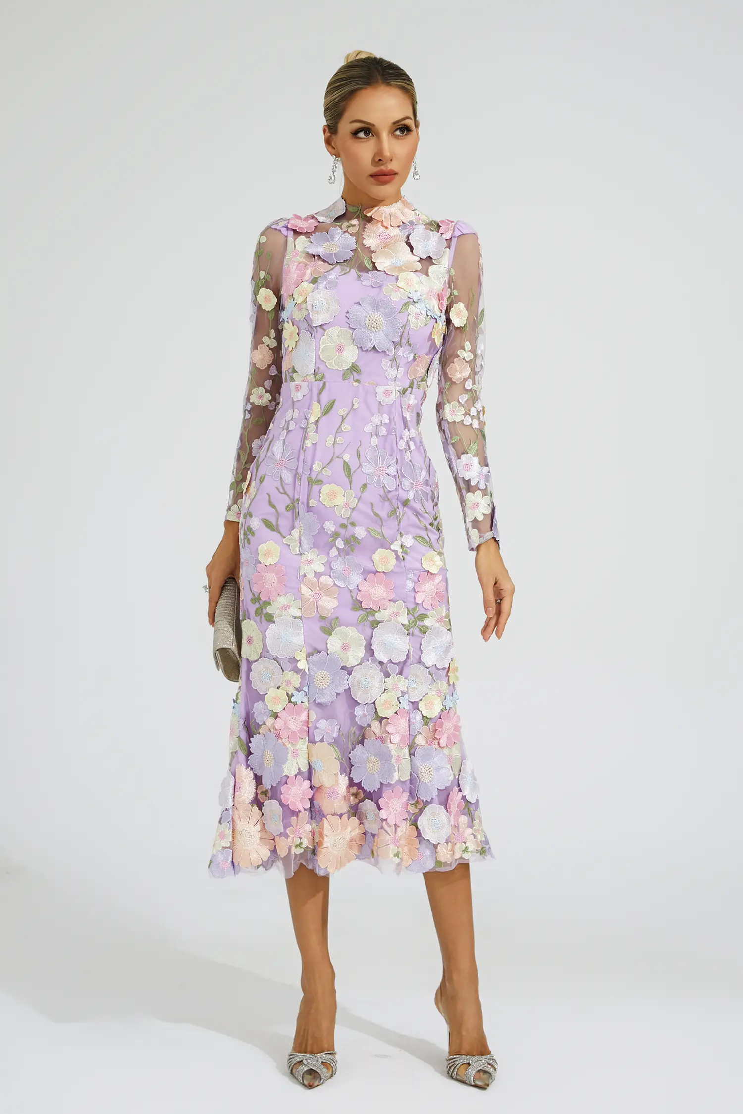 Priestley Purple Flower Embroidered Dress