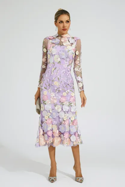 Priestley Purple Flower Embroidered Dress