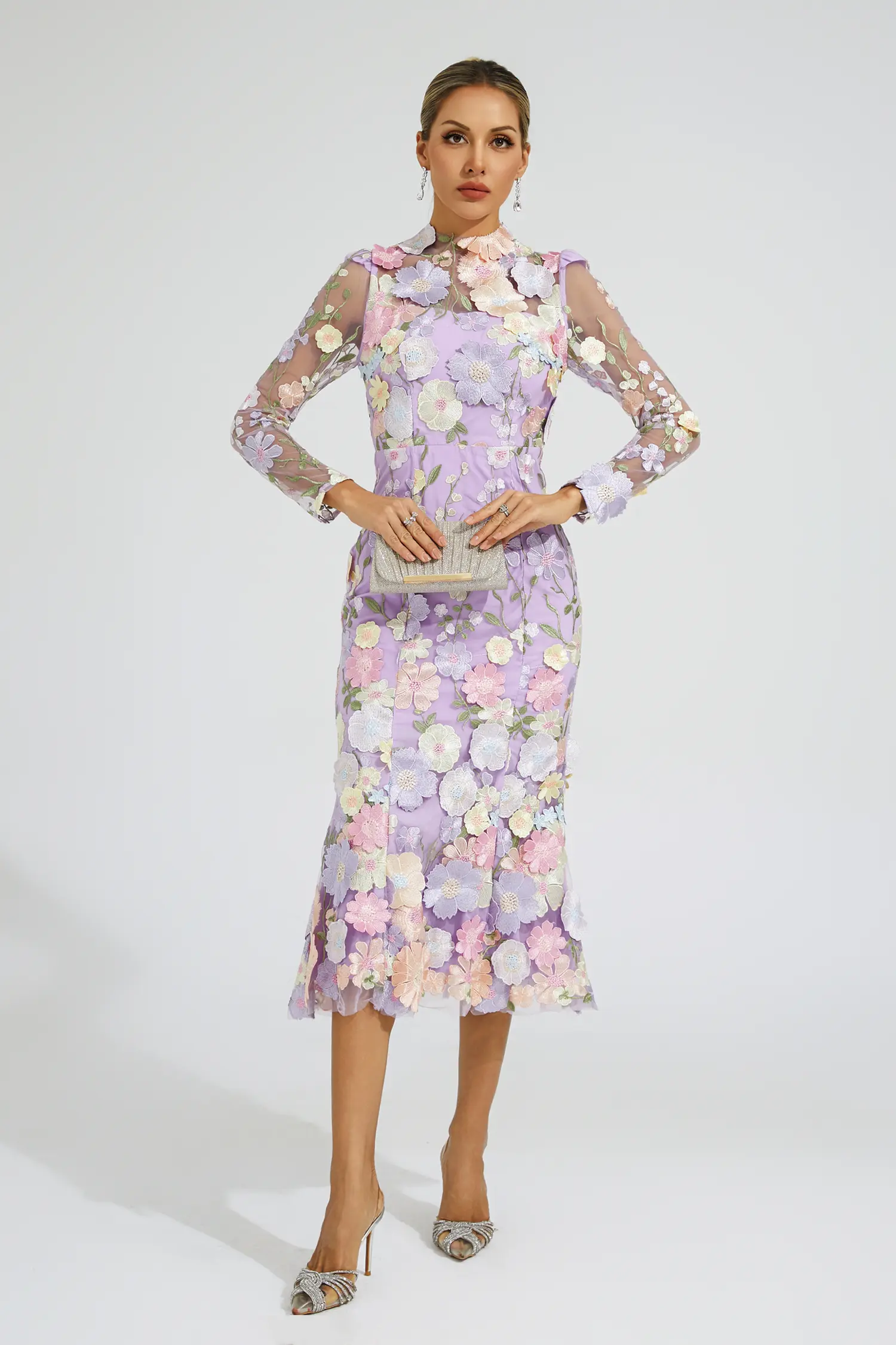 Priestley Purple Flower Embroidered Dress