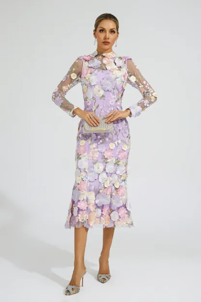 Priestley Purple Flower Embroidered Dress