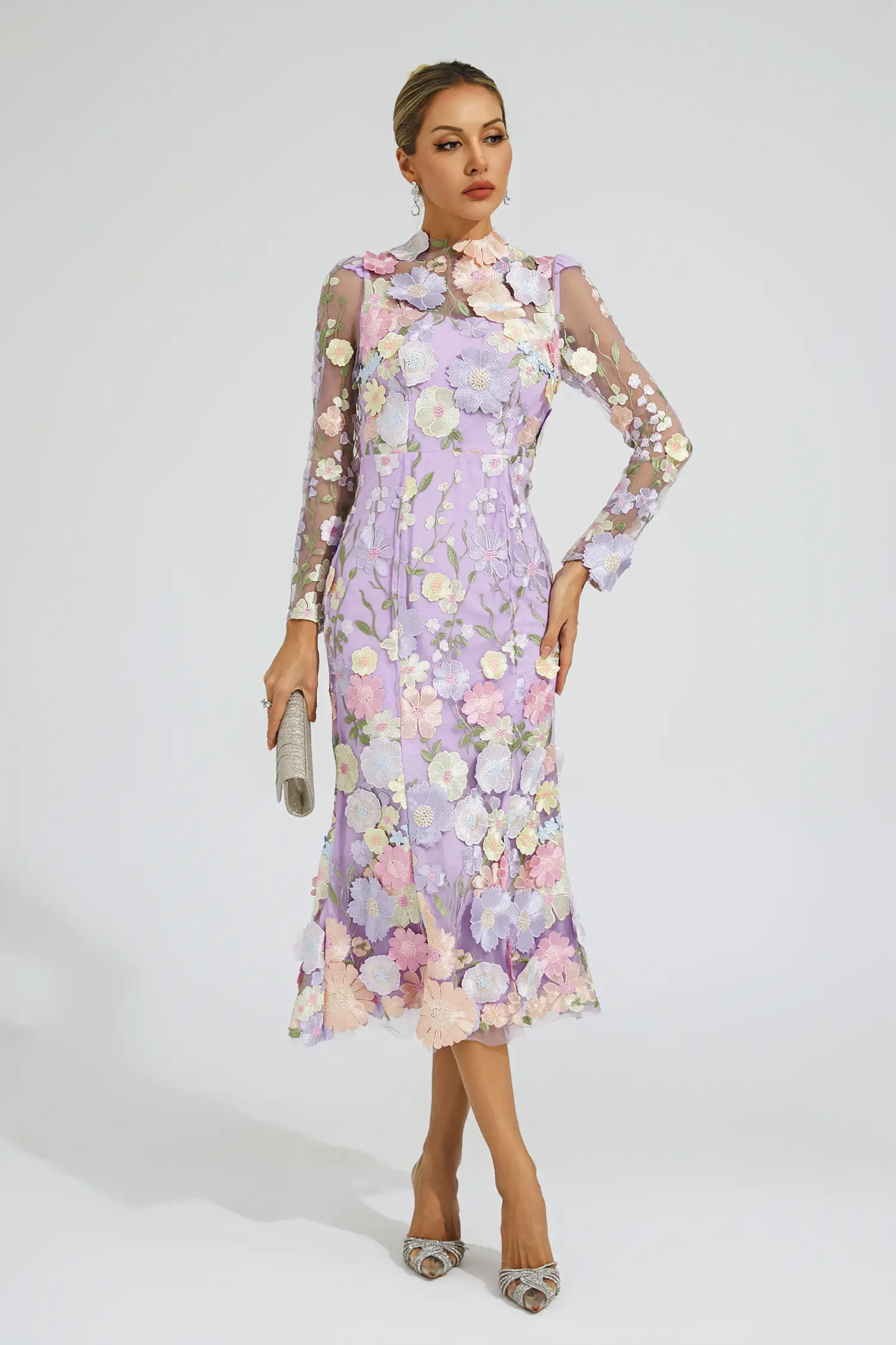 Priestley Purple Flower Embroidered Dress