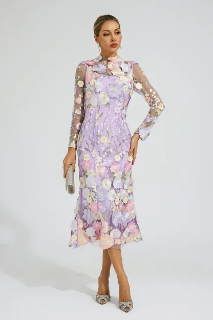 Priestley Purple Flower Embroidered Dress
