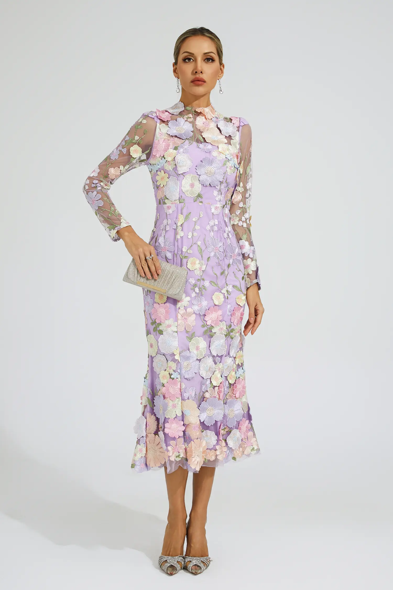 Priestley Purple Flower Embroidered Dress