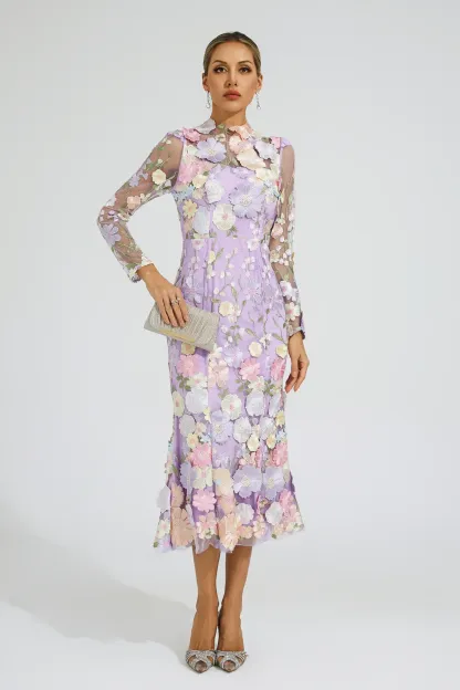 Priestley Purple Flower Embroidered Dress