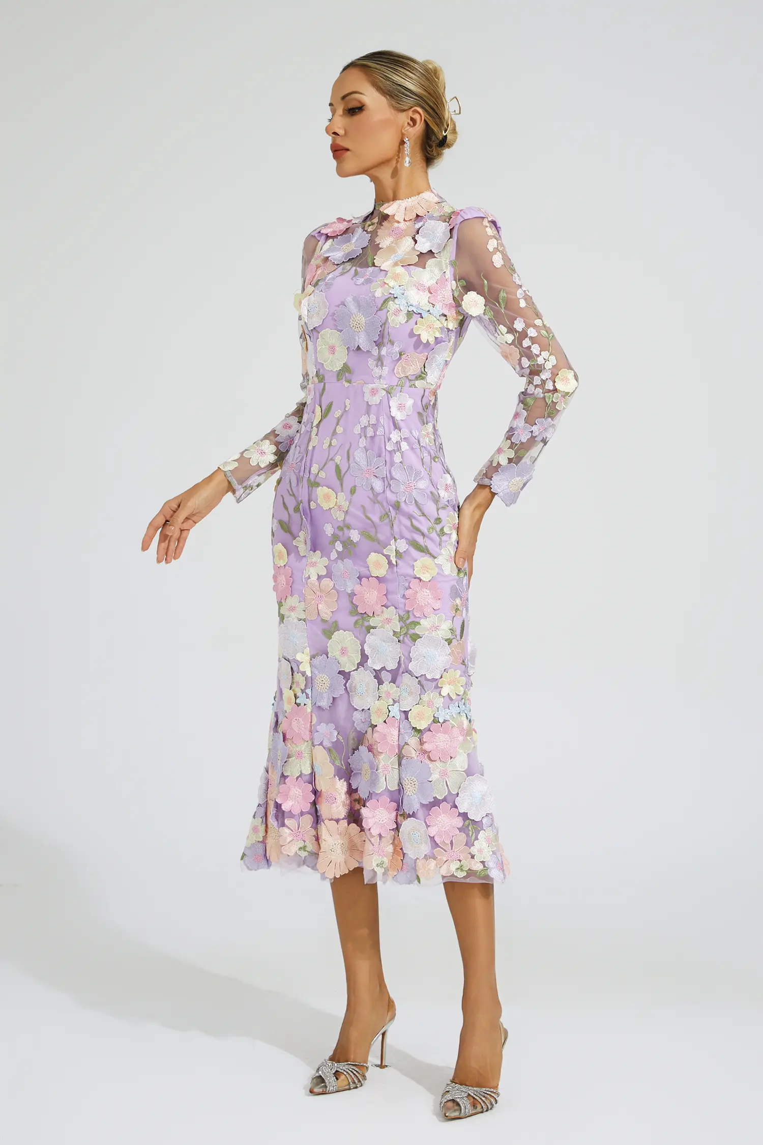 Priestley Purple Flower Embroidered Dress