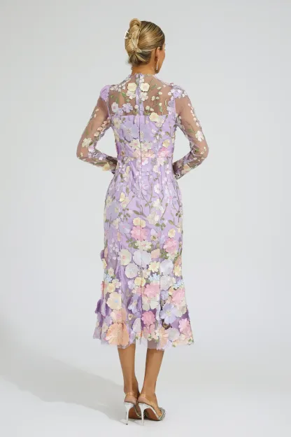 Priestley Purple Flower Embroidered Dress