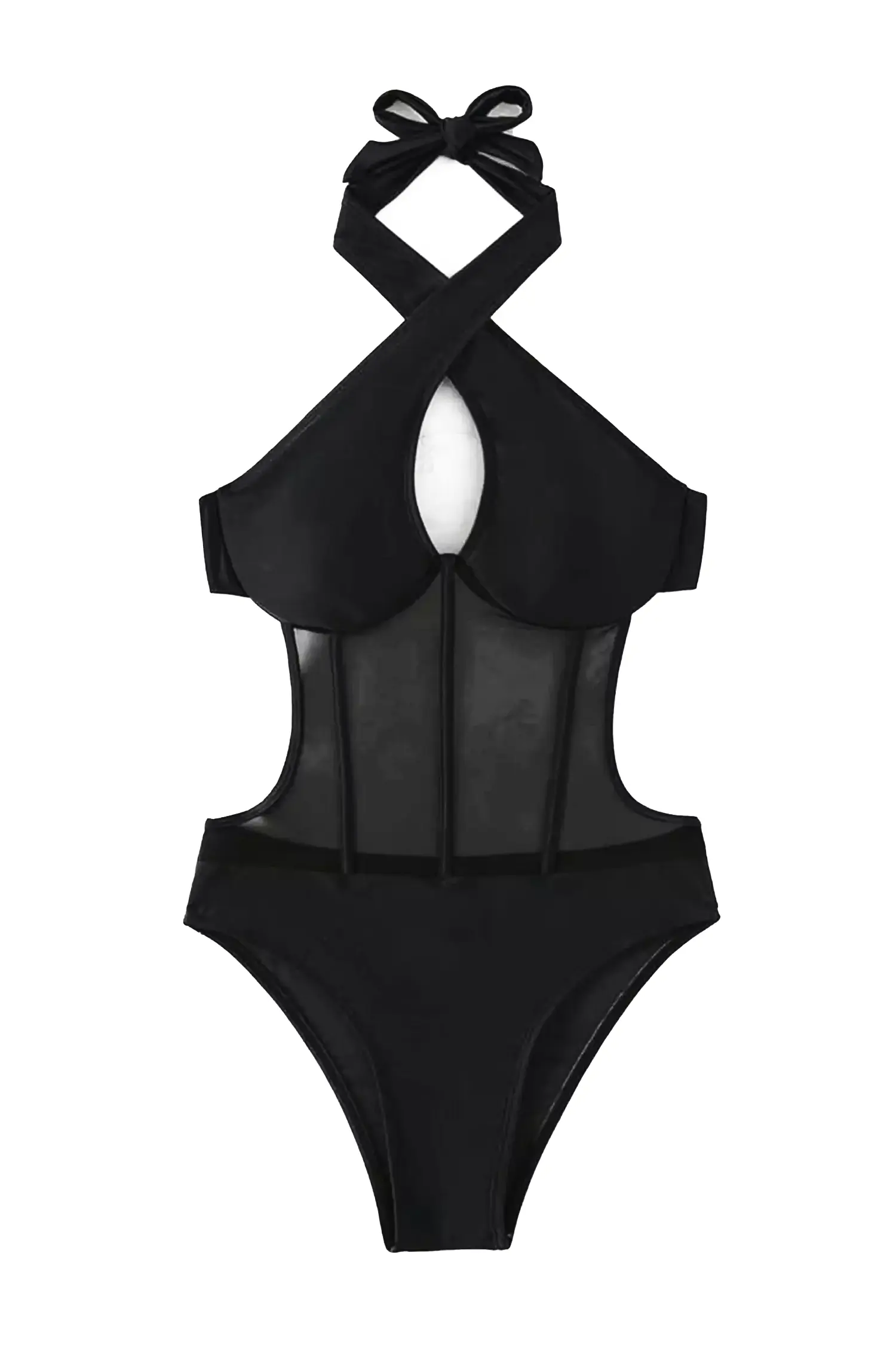 Sidney Black Halter Mesh One Piece Swimwear