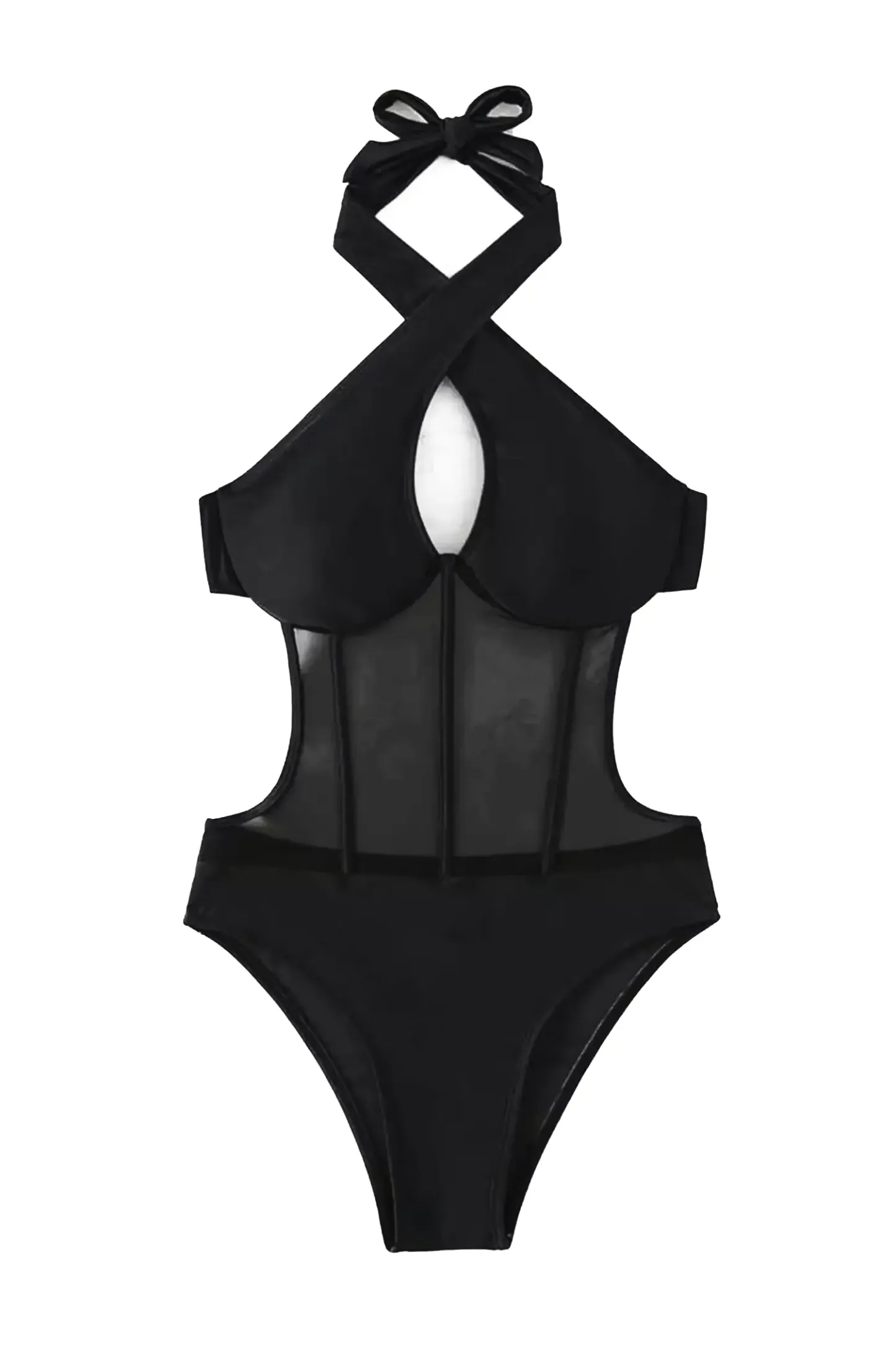 Sidney Black Halter Mesh One Piece Swimwear