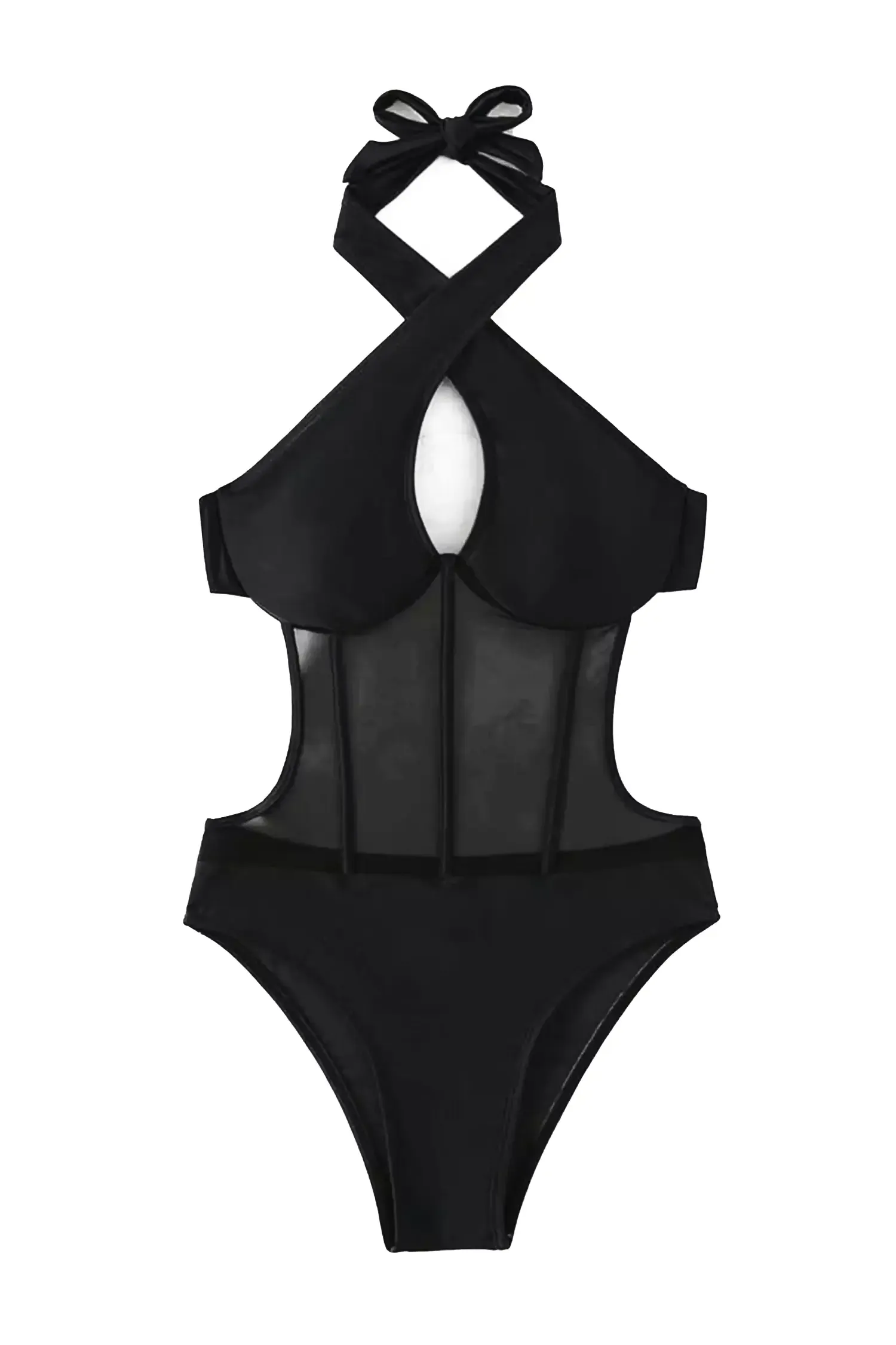 Sidney Black Halter Mesh One Piece Swimwear