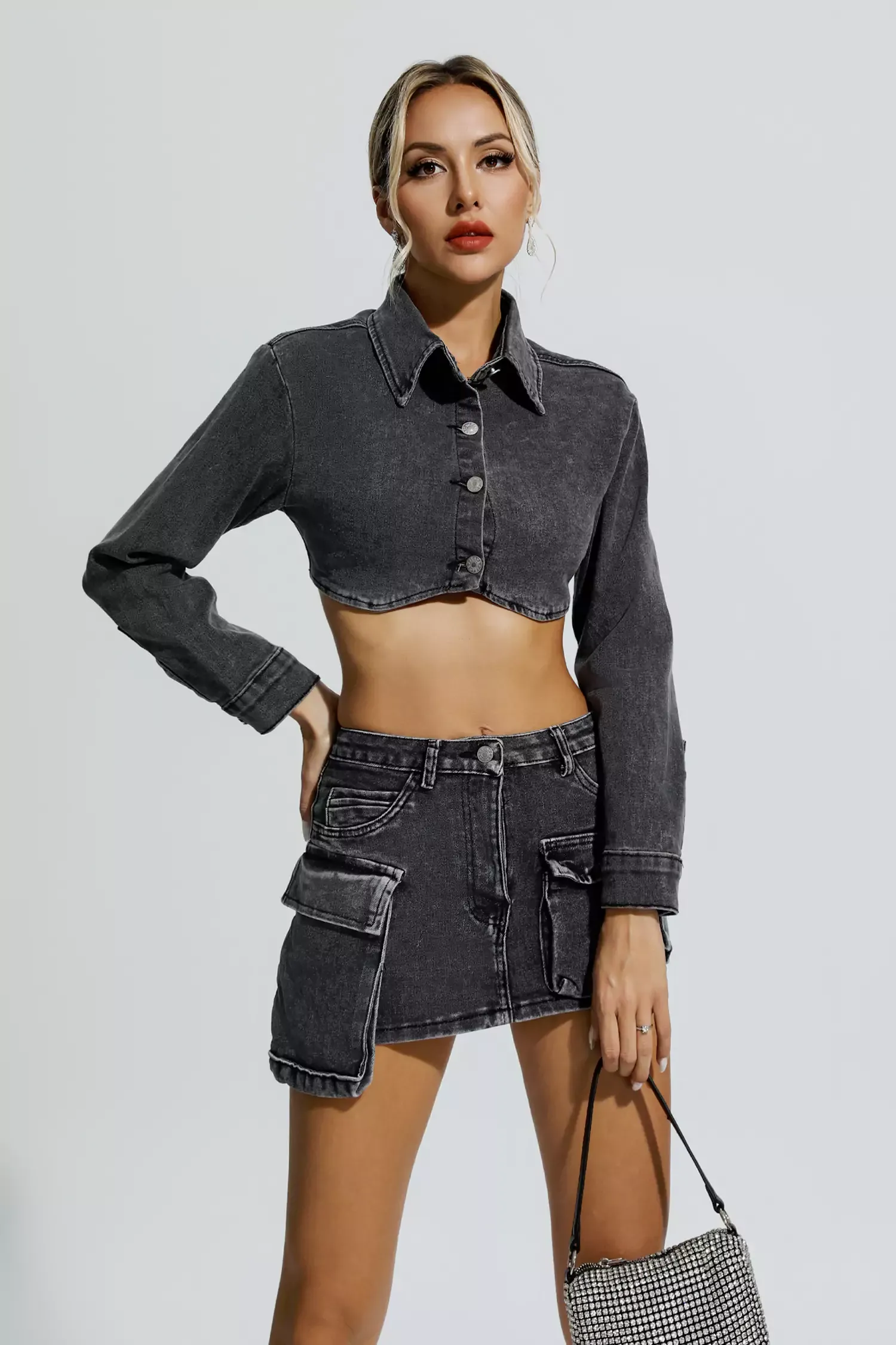 Kristin Grey Irregular Denim Set