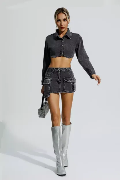 Kristin Grey Irregular Denim Set