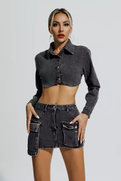 Kristin Grey Irregular Denim Set