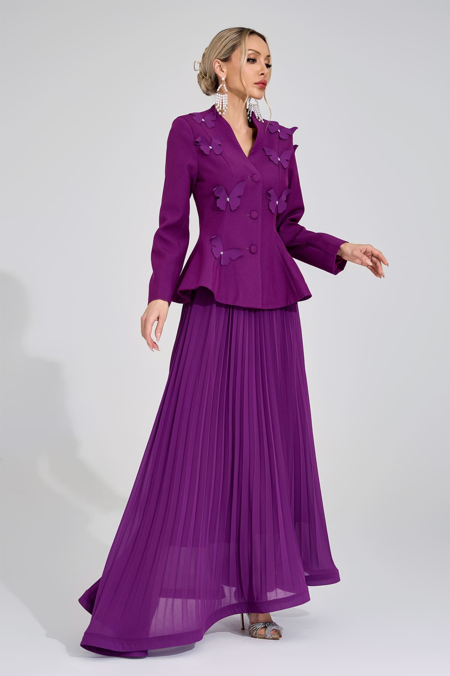 Tove Purple Pleated Set