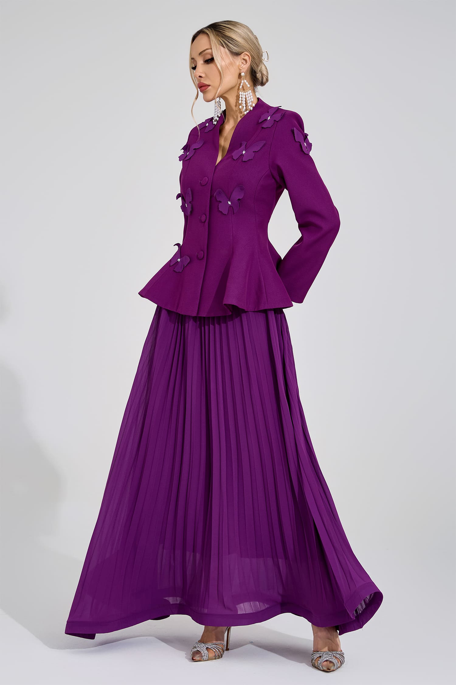 Tove Purple Pleated Set