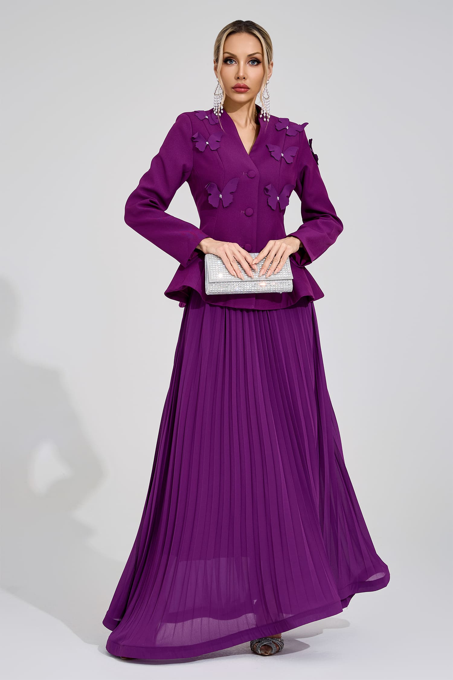 Tove Purple Pleated Set
