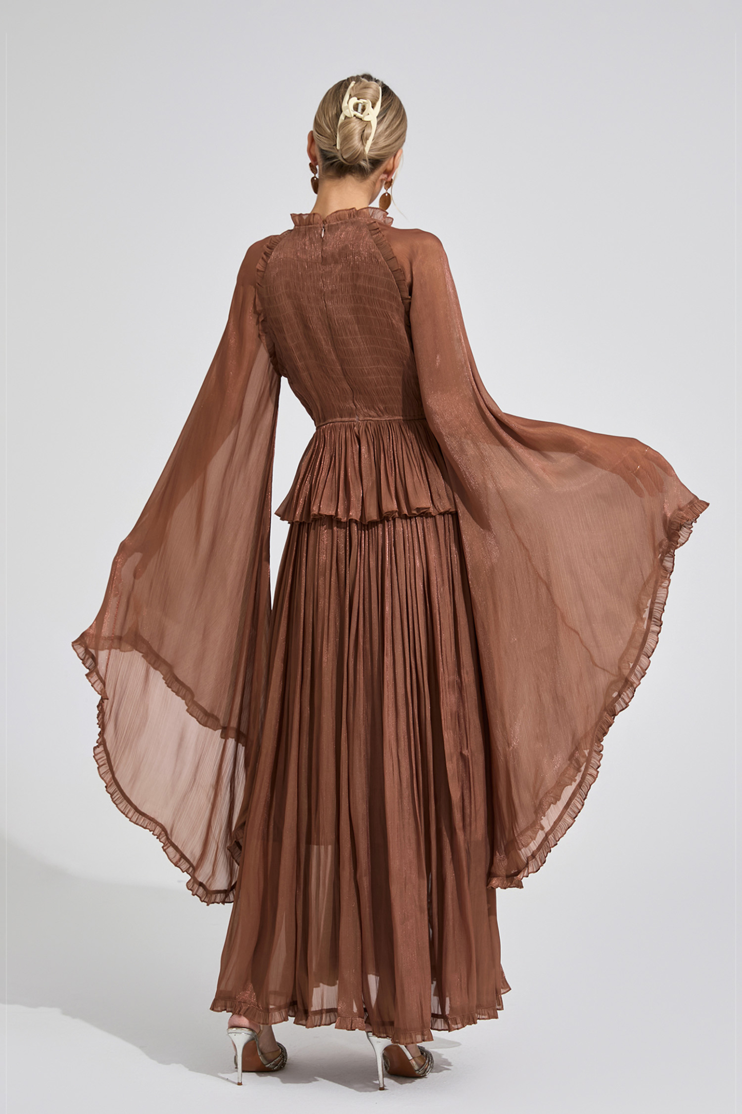 Peninsula Brown Flounce Maxi Dress