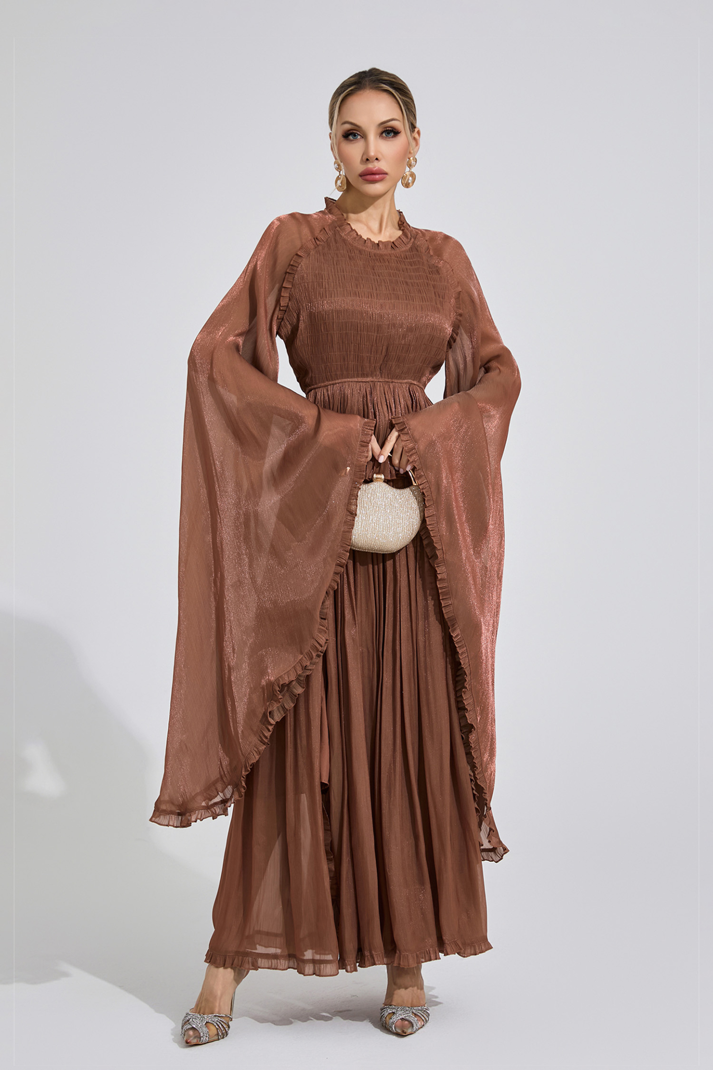Peninsula Brown Flounce Maxi Dress