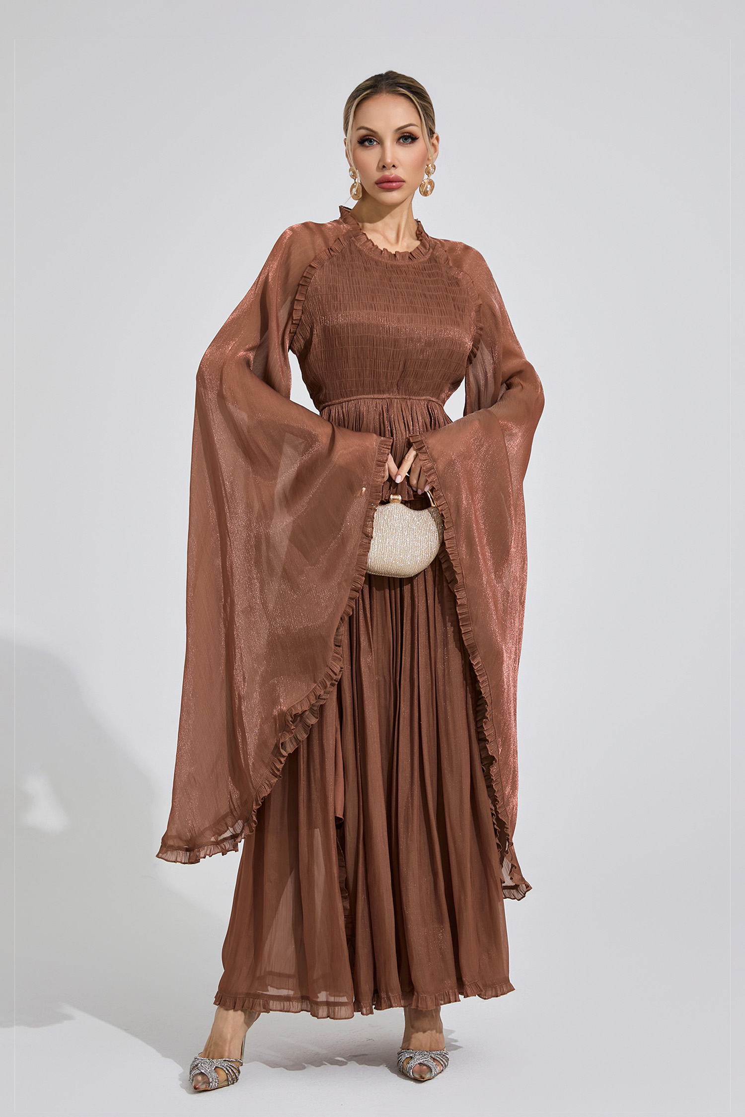 Peninsula Brown Flounce Maxi Dress