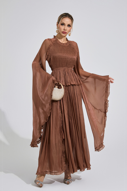 Peninsula Brown Flounce Maxi Dress