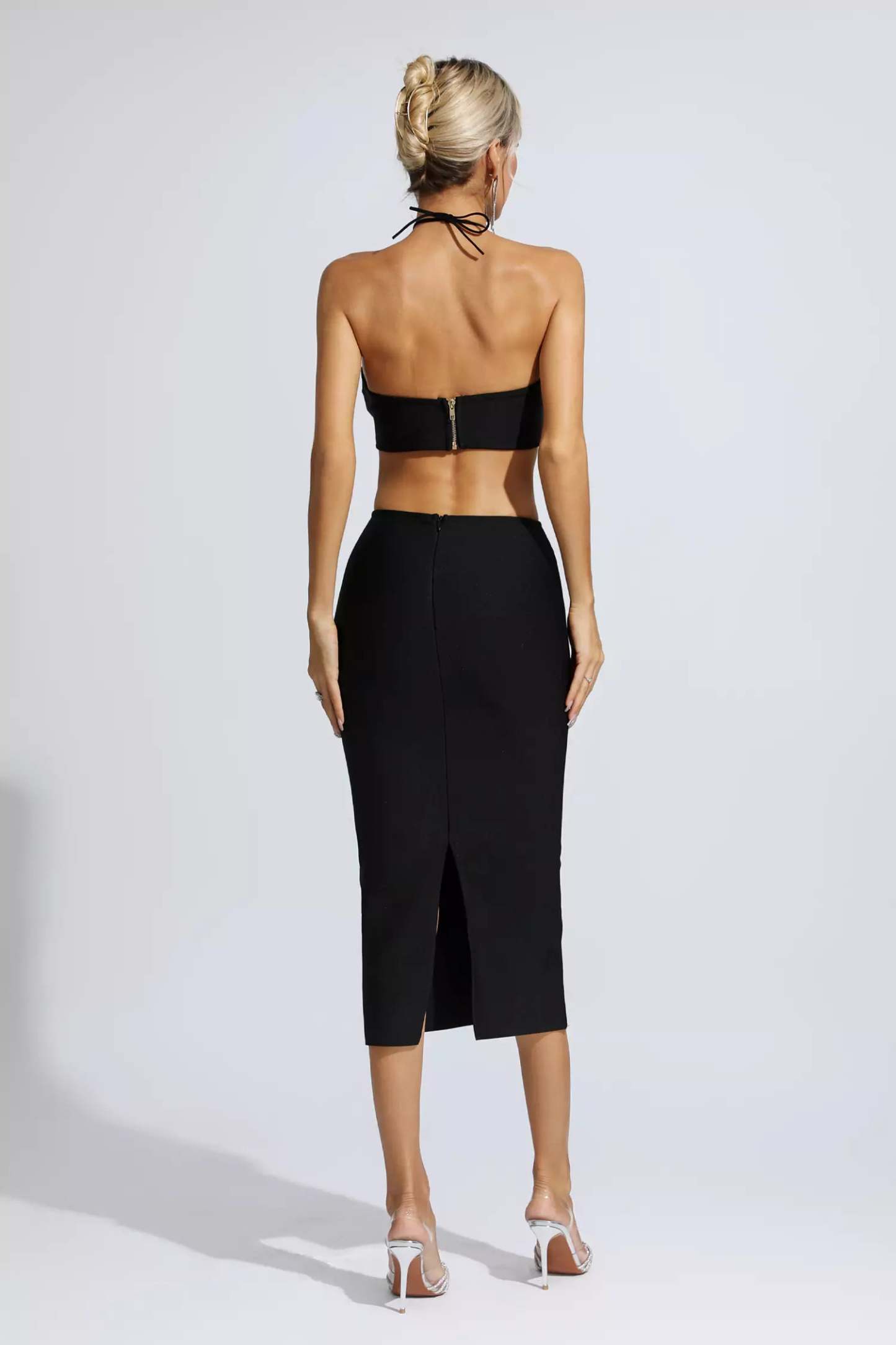 Vito Black Floral Cutout Midi Dress