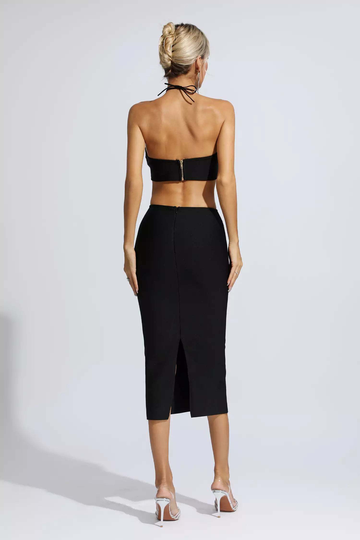 Vito Black Floral Cutout Midi Dress