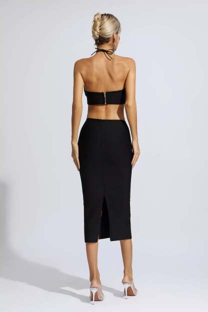 Vito Black Floral Cutout Midi Dress