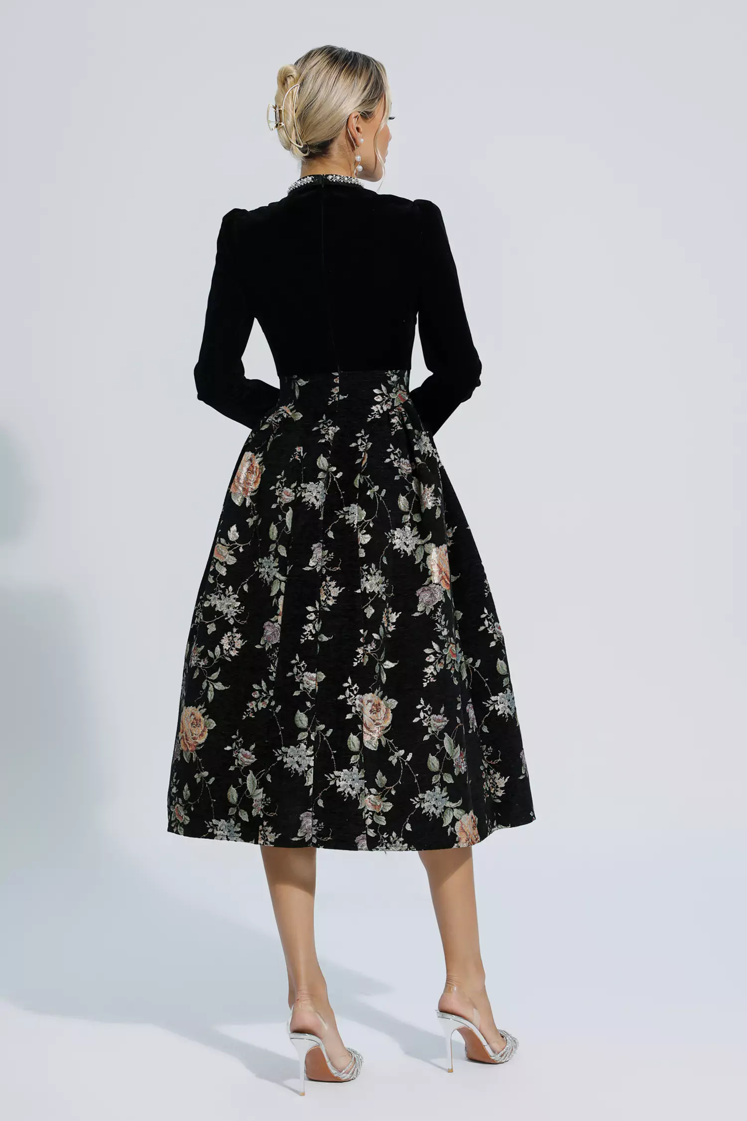 Tammy Black Waist Floral Long Sleeve Dress