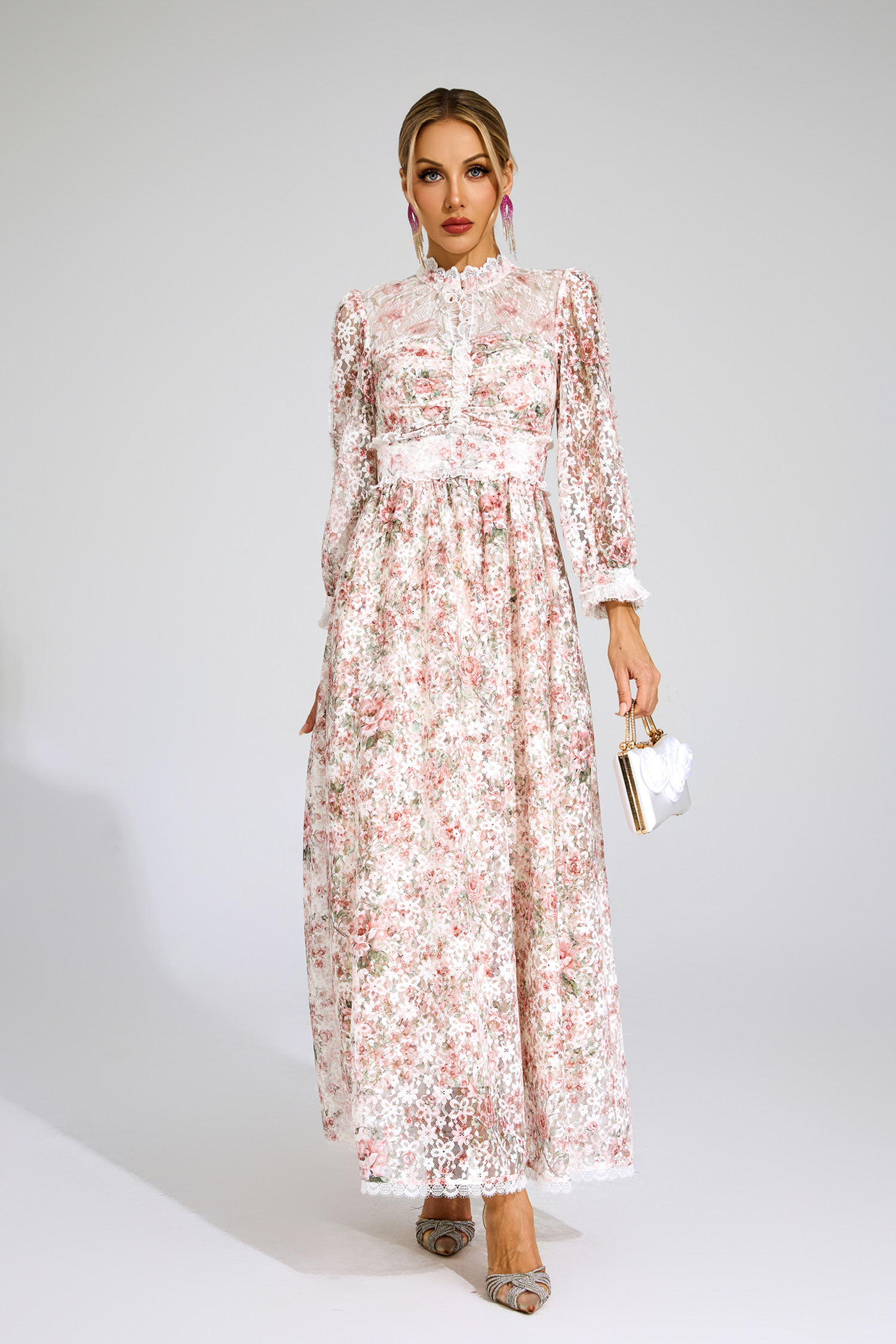 Marion Pink Floral Long Sleeve Dress