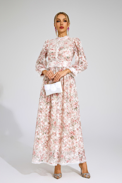 Marion Pink Floral Long Sleeve Dress