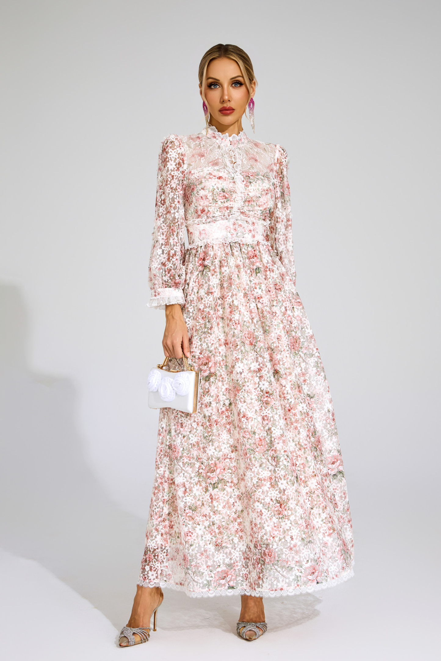 Marion Pink Floral Long Sleeve Dress