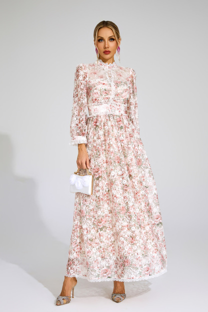 Marion Pink Floral Long Sleeve Dress