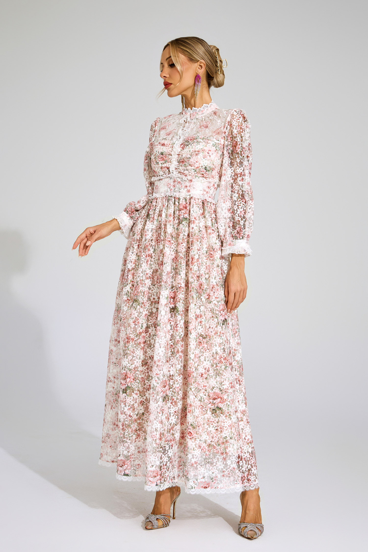 Marion Pink Floral Long Sleeve Dress