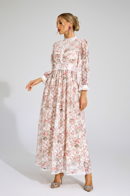 Marion Pink Floral Long Sleeve Dress