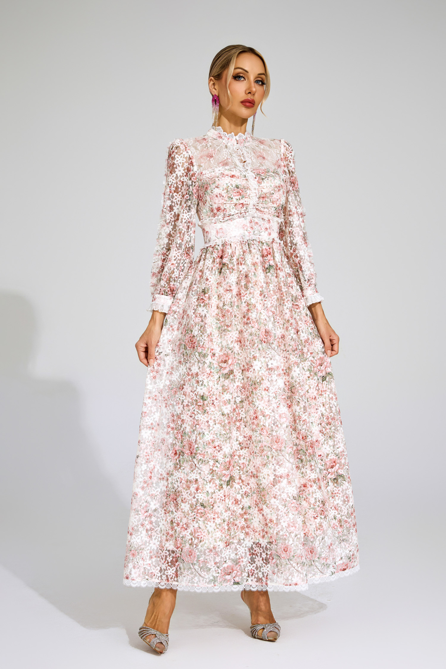 Marion Pink Floral Long Sleeve Dress