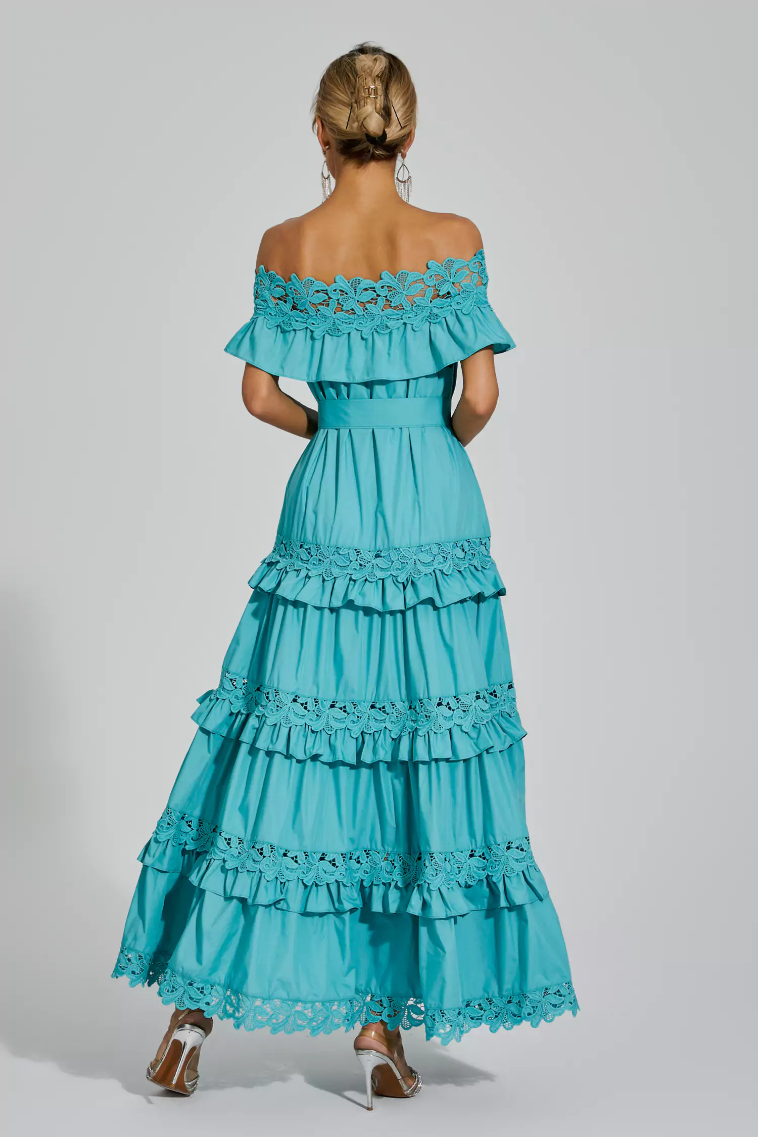 Godfery Blue Ruffle Off Shoulder Dress