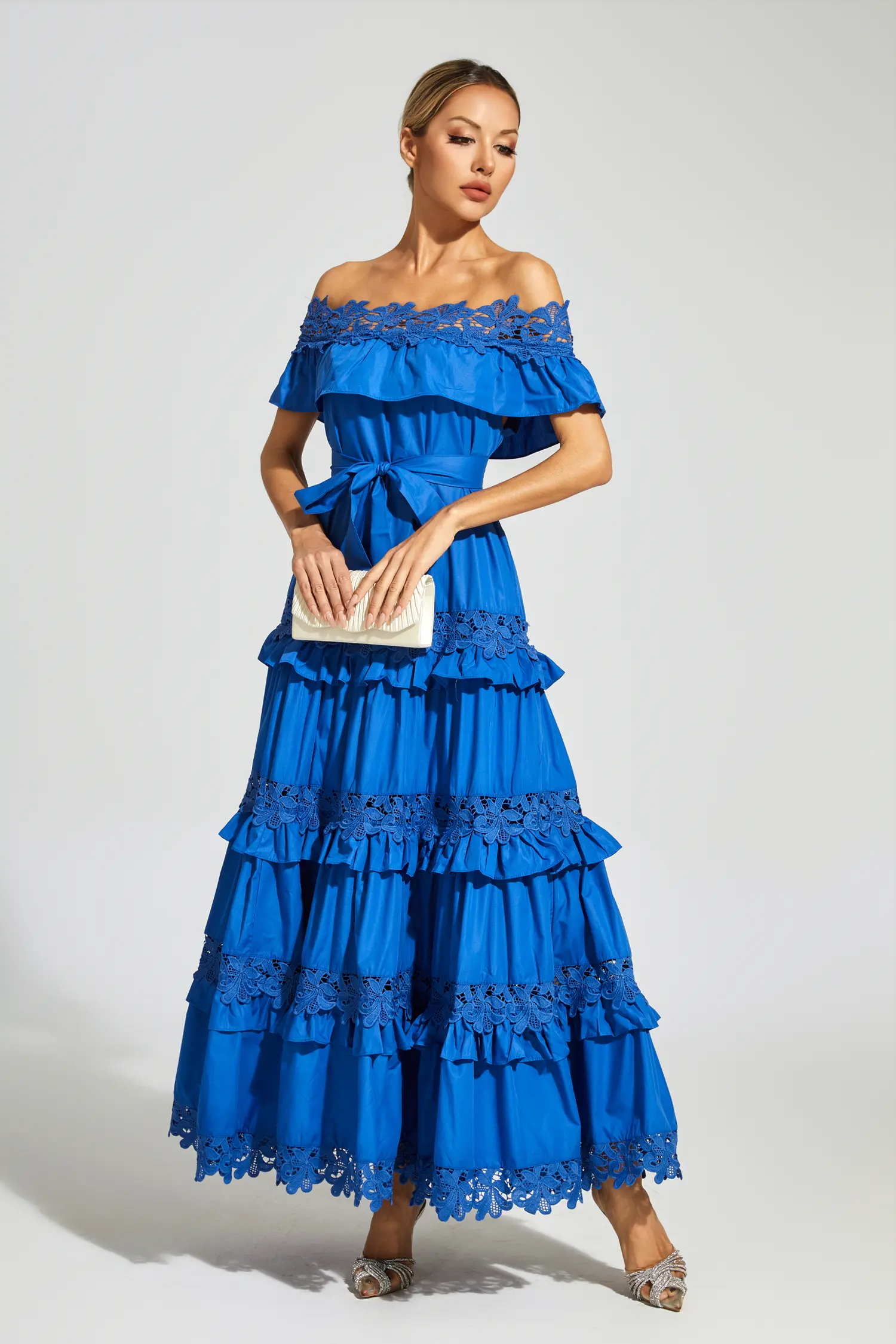 Godfery Marine Blue Ruffle Off Shoulder Dress