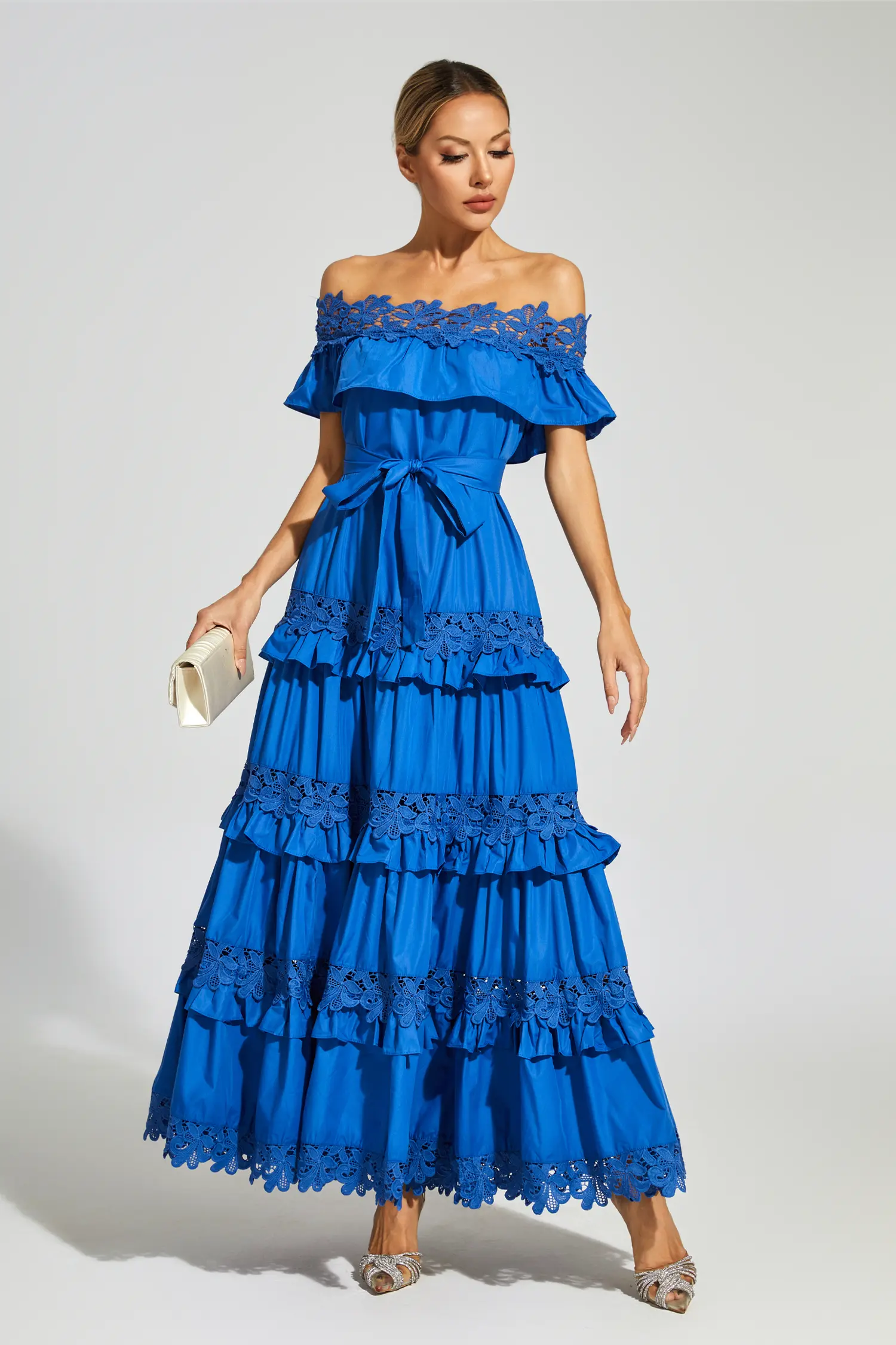 Godfery Marine Blue Ruffle Off Shoulder Dress